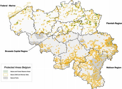 Map of protected areas in Belgium (March 2007)