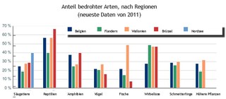 Abbildung 2. Status der Arten in Belgien, Flandern, der Wallonie, Brüssel und dem belgischen Teil der Nordsee 2011. 